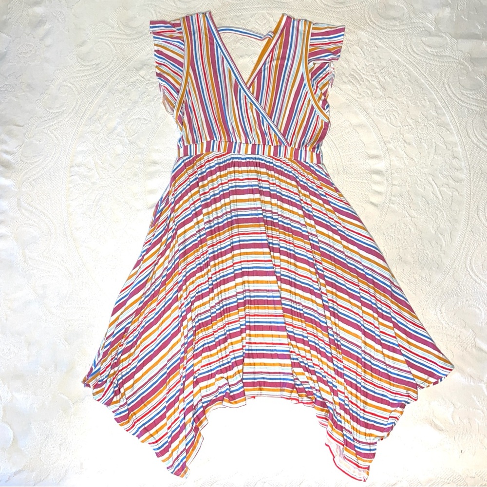 Modcloth Handkerchief Hemline Flutter Sleeve Stri… - image 1